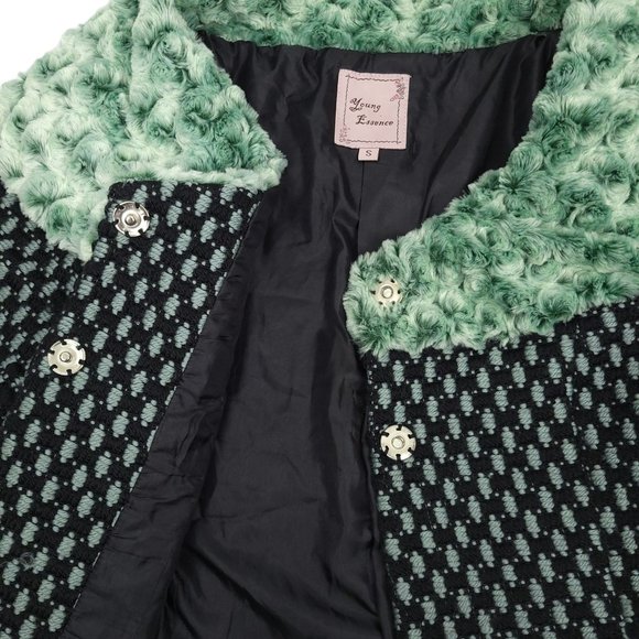 Young Essence Cropped Jacket Women Size S Boho 3/4 Sleeve Dressy Evening Black - Picture 4 of 11